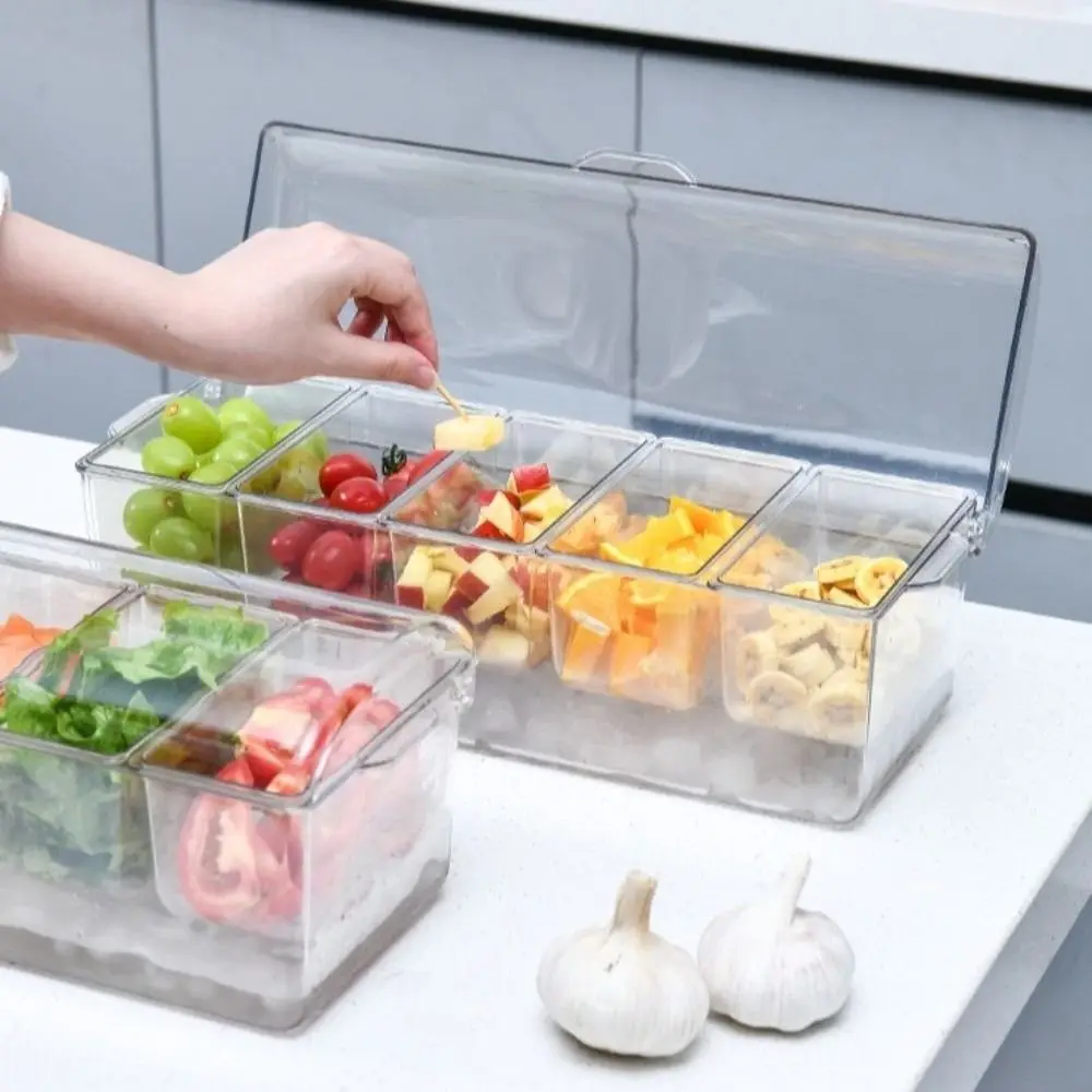 取り外し可能な冷蔵調味料サーバートレイオーガナイザー、クリアディスペンサー、5つのコンパートメント付きサービングボウル、プラスチック製、エンターテイメント用