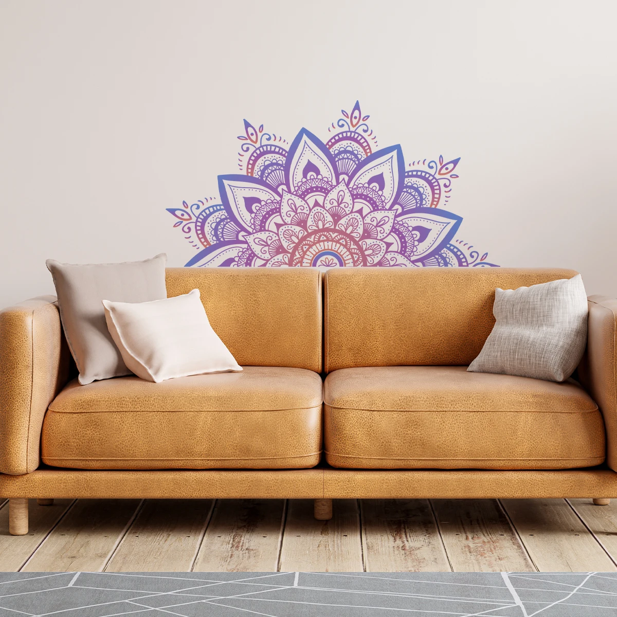 2PCS Dreamy Purple and Blue Gradient Islamic Mandala Flower Pattern Wall Decal, Window/Glass Self-Adhesive Stickers.