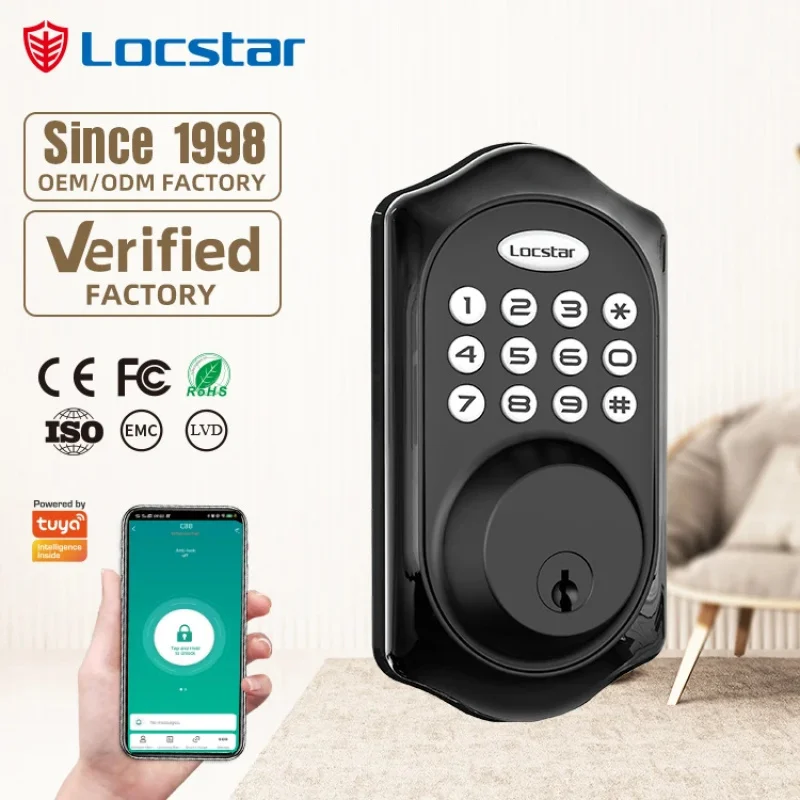 

Luxury Smart Electronic Tuya Automatic Key Home Door Lock for Wooden Doors with Bluetooth WiFi Password Protection