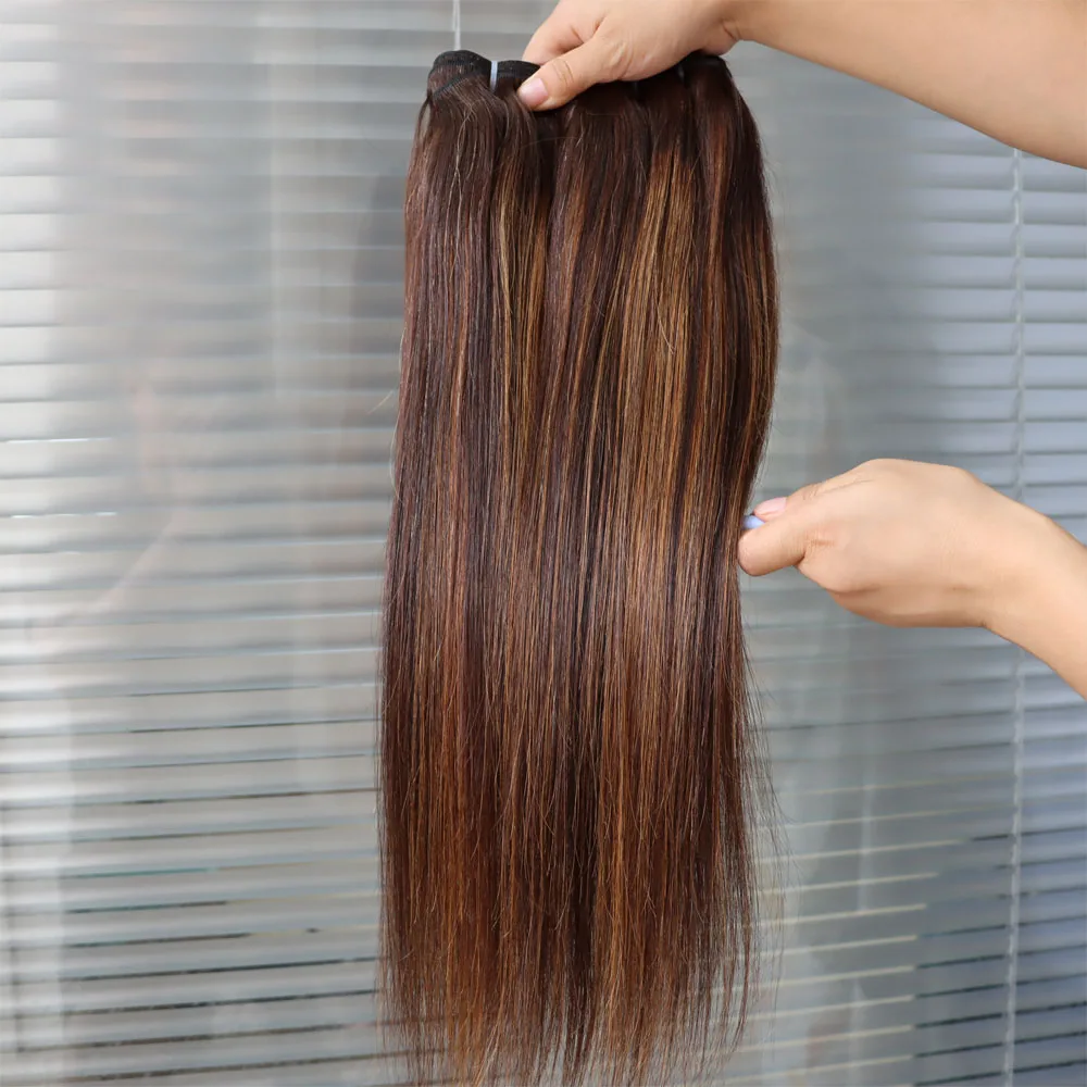 100% بني داكن تسليط الضوء على 2/30 عذراء الشعر البشري البرازيلي حزم أومبير البيانو اللون لحمة شعر موجة مستقيم انخفاض الشحن