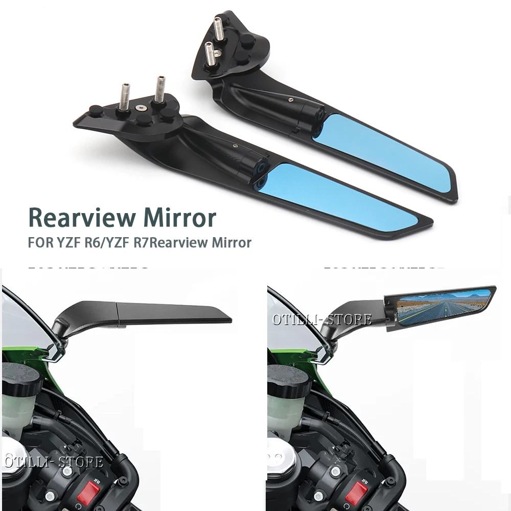 For Yamaha YZF R7 2021 2022 2023 Yzf R6 2017 2018 2019 2020 Motorcycle Mirror Wind Wing Aluminum Rotating Rearview Mirror Black