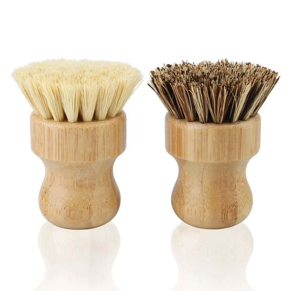 

2 Pack Bamboo Dish Scrub Brush, Natural Scrub Cleaning Brush Vegetable Brush for Dishes Cast Iron Pots Pans, Used in Bathroo