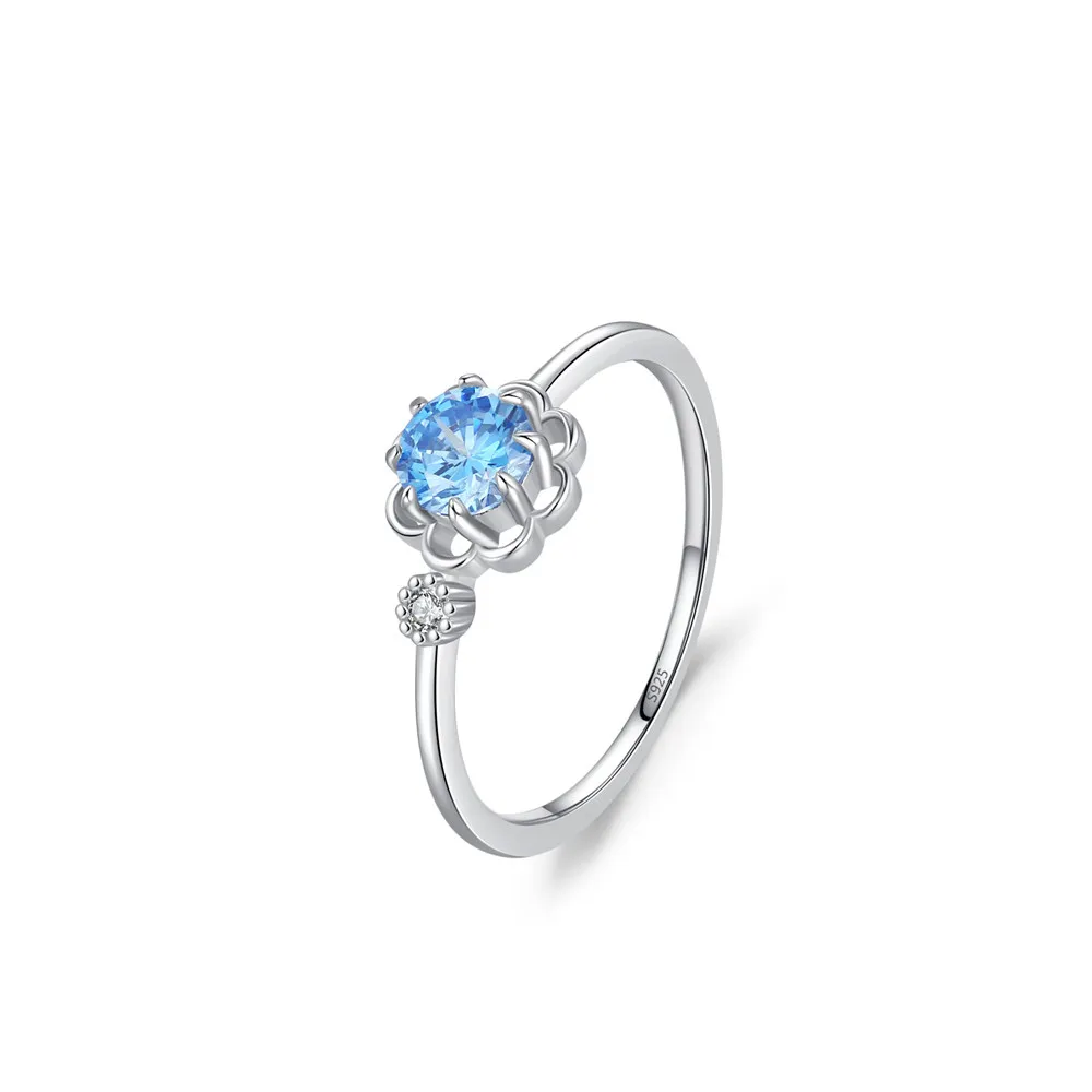 

Blue Zircon Flower Silver Ring - S925 sterling silver set with 55mm gemstones (adjustable for women)