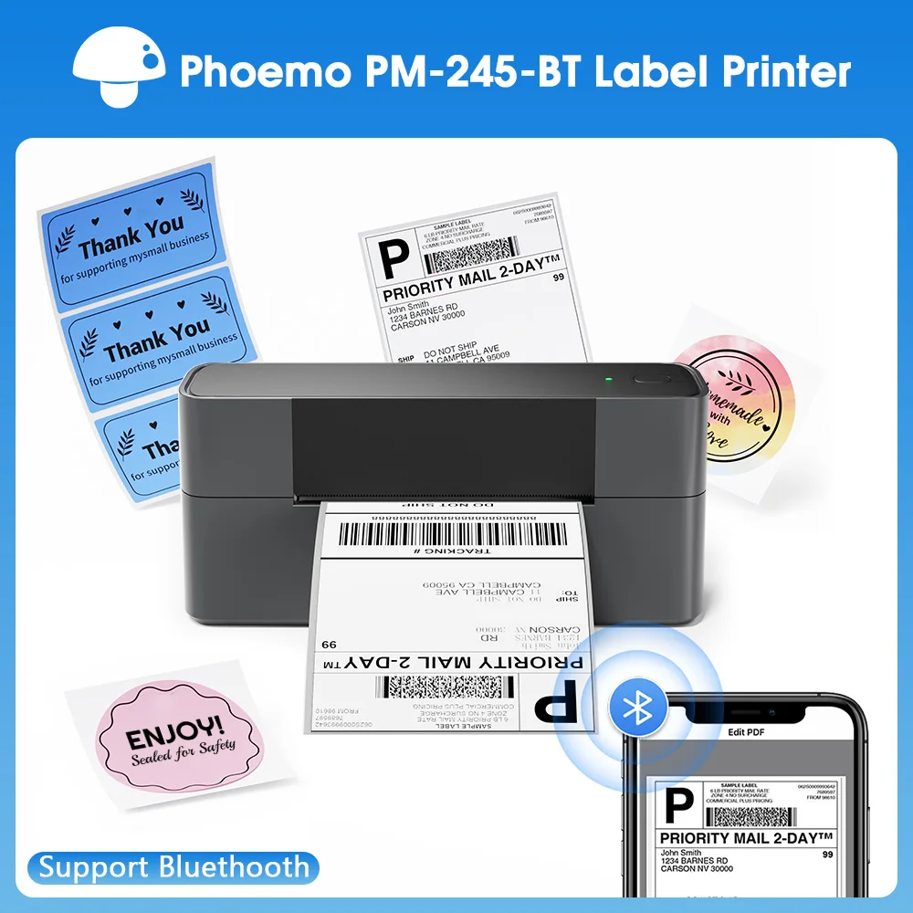 Phomemo Portable Bluetooth Thermal Label Printer 4x6 Thermal Shipping Label Printer for Business 245 BT for Shipping Packages