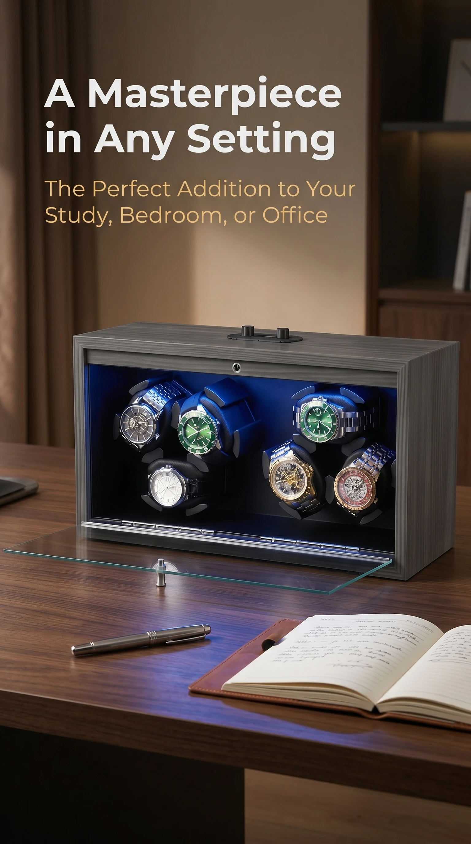 Lorvo Latest Upgraded Version Watch winder 3 Slot Blue Led Light Mabuchi Motor Watch box  y3