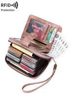 MIYIN Women's Wallet RFID Blocking Small Compact Bifold Short Wallet Pu Leather Large Capacity Credit Card Bag with Wrist Strap