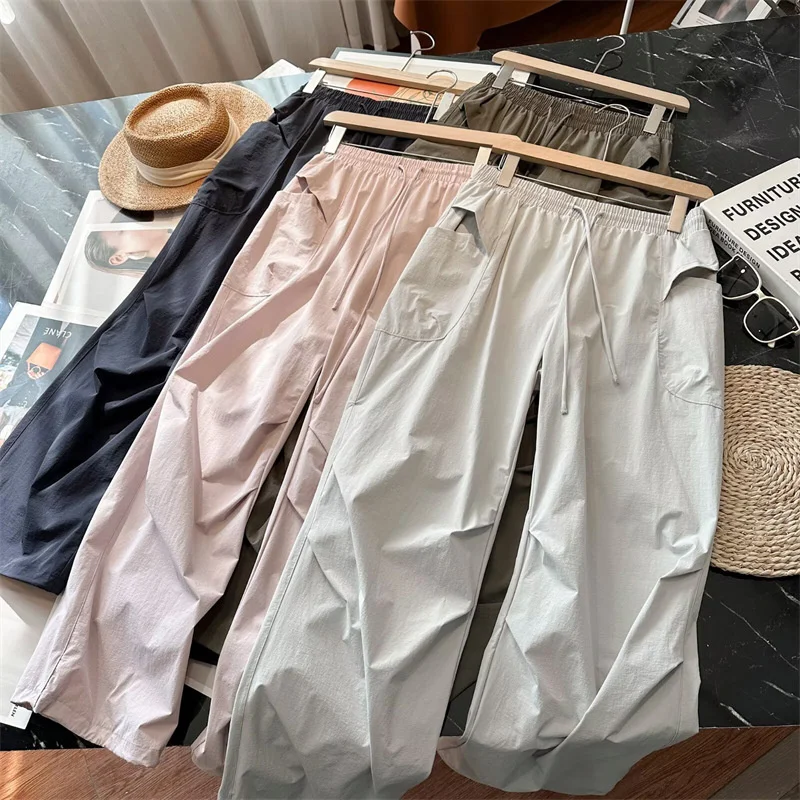 

Cargo Sport Pants Women Safari Style Trousers Outdoor Quick-drying High Waist Spring Summer Thin Sun-proof Straight Casual Pants