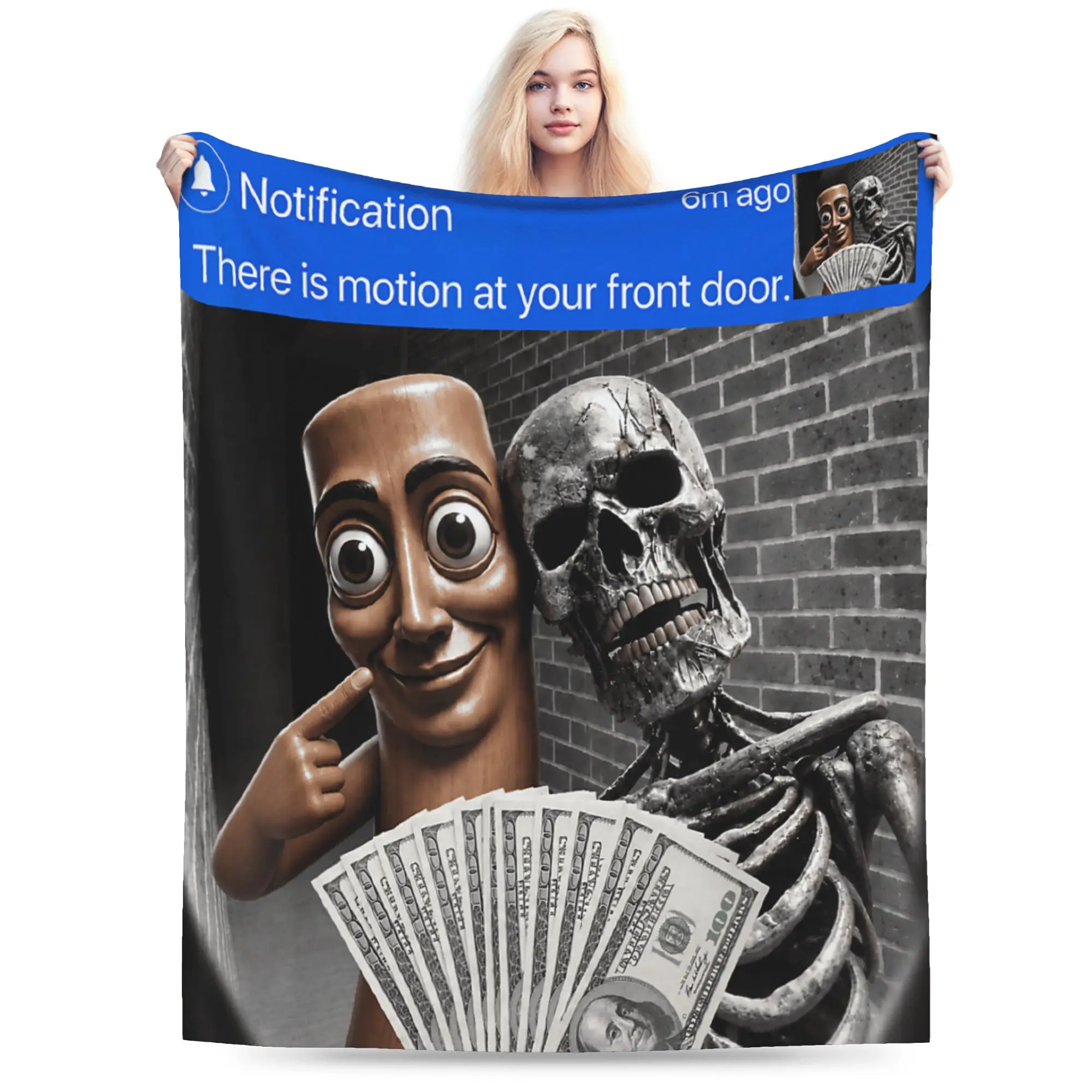 Motion at Your Front Door Skeleton Tung Tung Tung Sahur Soft Blanket Casual Camping Throw Blanket Couch Bed Flannel Bedspread