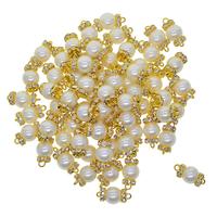 50Pcs Crystal Jewelry Connector Faux Pearl with Double Bail Connector Round Beads Charm Bulk for Jewelry Making - Gold