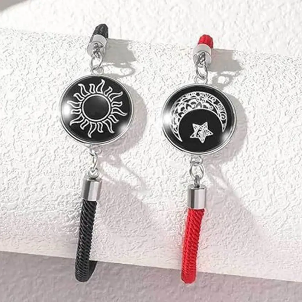 1 pair Casual Accessory Sun Moon Pattern Couple Bracelet Luminous Punk Braided Bracelet Adjustable Rope Bracelet Couple Wear