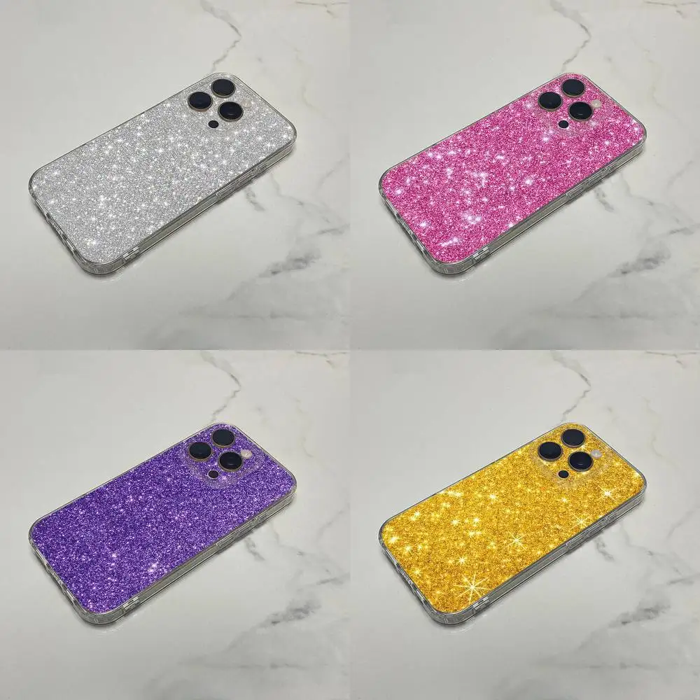 

White Gold Purple Pink Glitter Phone Case For iPhone 17,16,15,14,13,12,11 Plus,Pro,Max,Plus,E,SE4,Mini Transparent Box