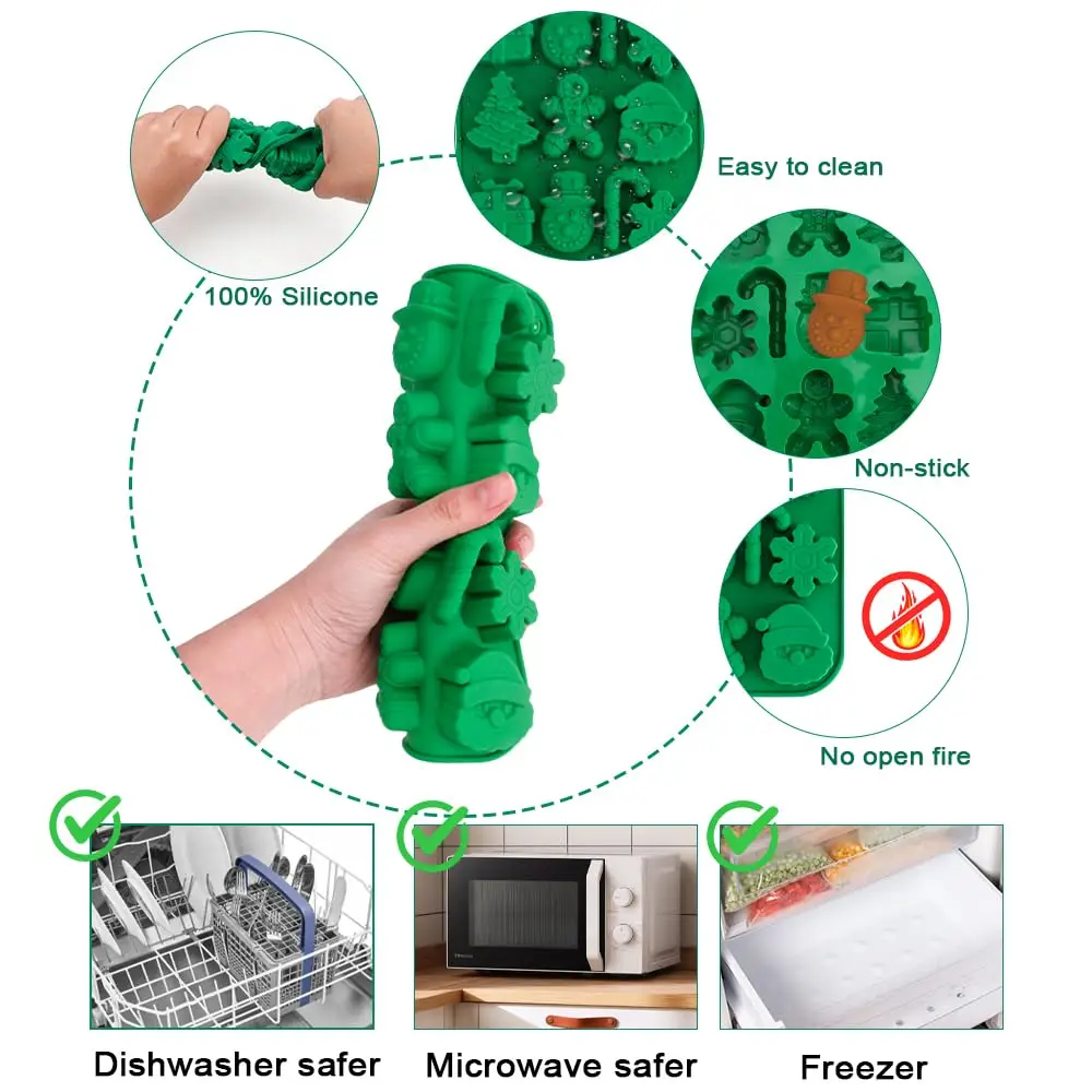 1-2 Stück Weihnachts-3D-Schneeflocken-Silikonformen für Schokolade - Bonbonformen für Gelee, Eiswürfel, unverzichtbare Backwerkzeuge für DIY-Weihnachtsprojekte – Detail 2