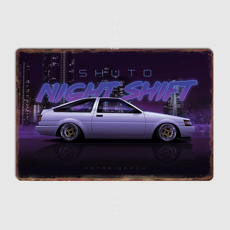

Shuto Night Shift - AE86 Retro Racing Posters Metal Poster Pub Sign Garage Club Bar Indoor Wall Room Decoration Home Decor