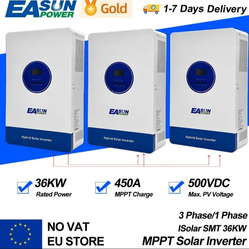 EASUN POWER Onduleur Solaire Hybride 36KW Triphasé 380V 24KW 12KW Hors Réseau 48V 150A Double MPPT avec RS485 WIFI Parallèle
