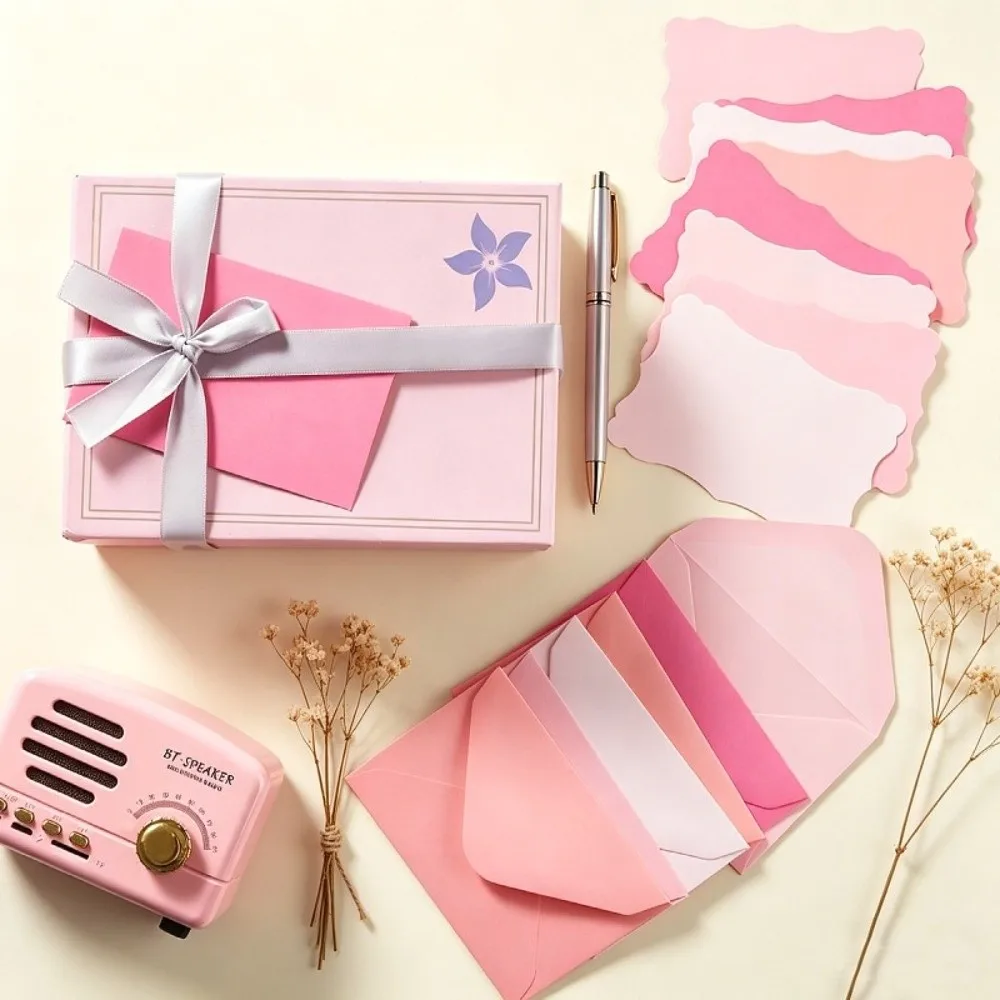 50Pcs Morandi Color Envelope Set Wave Edge Blank Interior Mini Gift Card With Envelope Invitation Cards Envelope