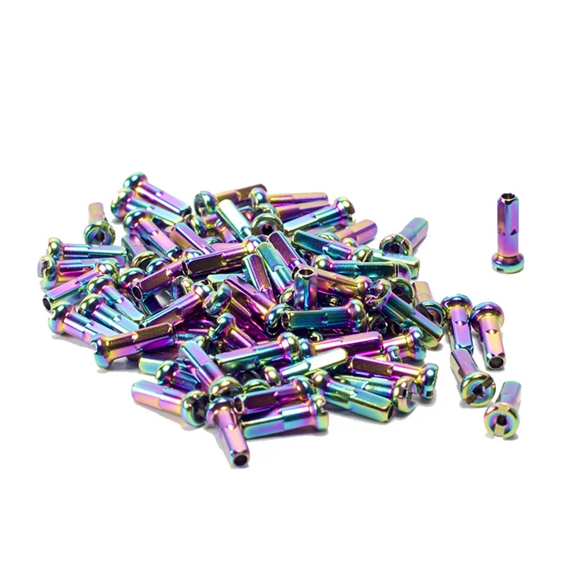 36pcs Bike Brass Spoke Nipples Caps Head End Tip 14G 2.0mm*14mm Silver Rainbow Oil Slick For Road Mountain Bicycle