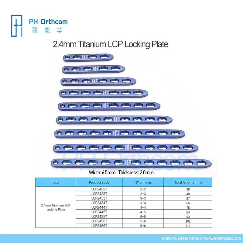 

2.4mm Titanium LCP Locking Plates: Alloy Implants for Pet Orthopedic Procedures, Veterinary Surgical Internal Stabilizations