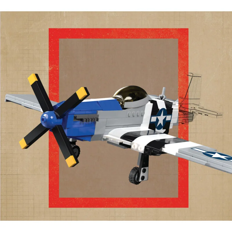 

518PCS MOC P-51D Mustang With Sticker Holder Assembly Building Blocks Splice Educate DIY Model Toy Brick Children's Holiday Gift