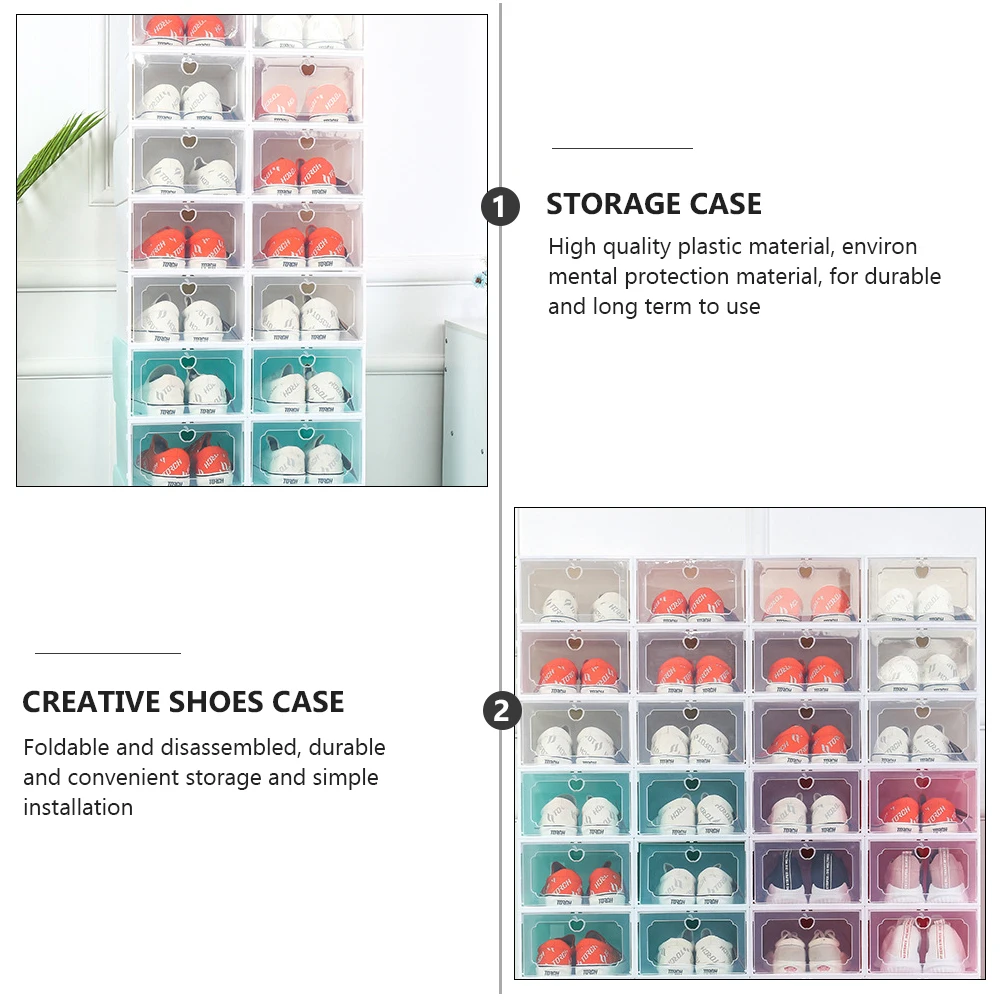

6Pcs Transparent Shoe Storage Box Foldable Plastic Organizer Large Capacity Shoes Case Creative Storage Solution