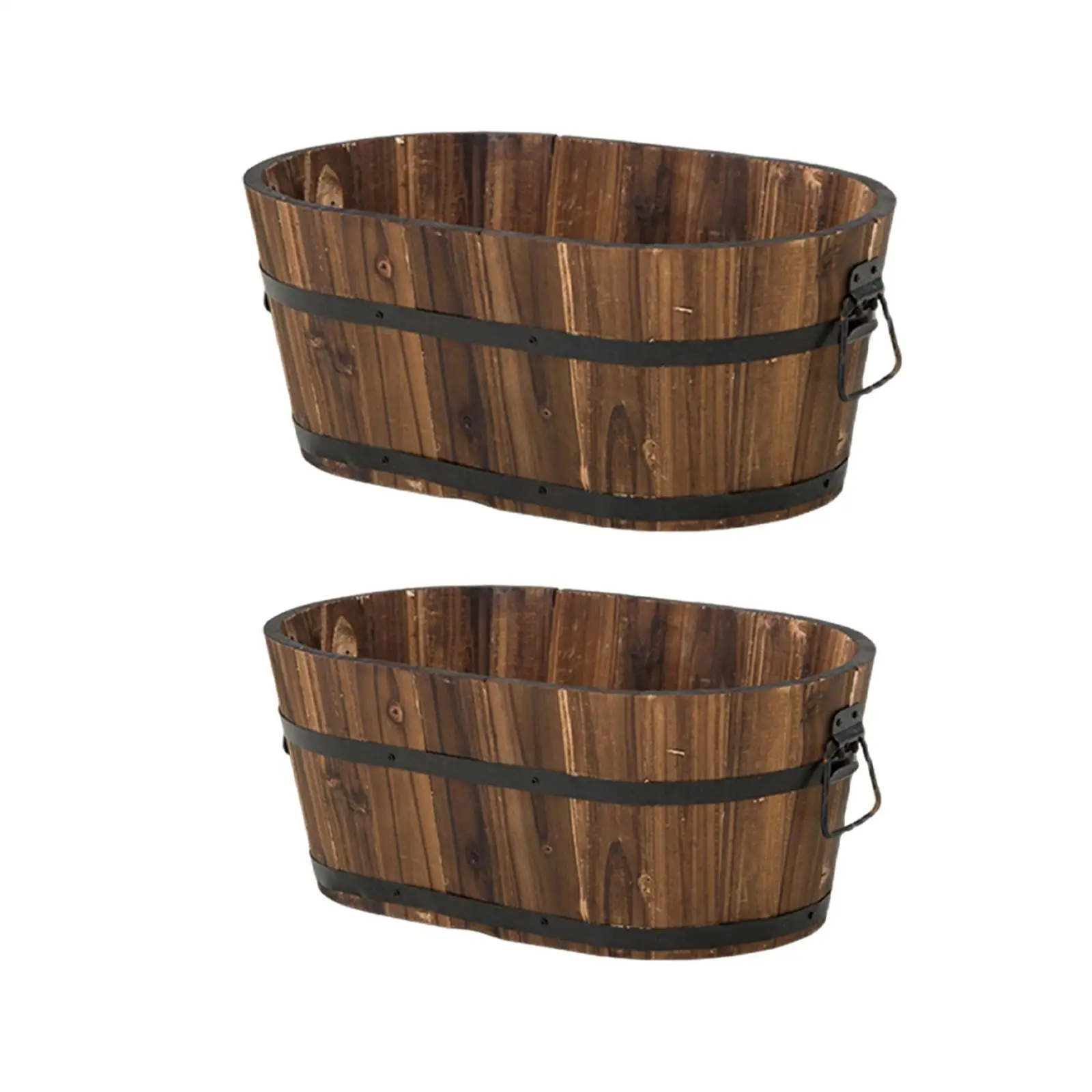 Wooden Barrel Planter Multipurpose Plant Container Rustic with Drainage Hole for Tabletop Front Yard Bedroom Wedding Balcony