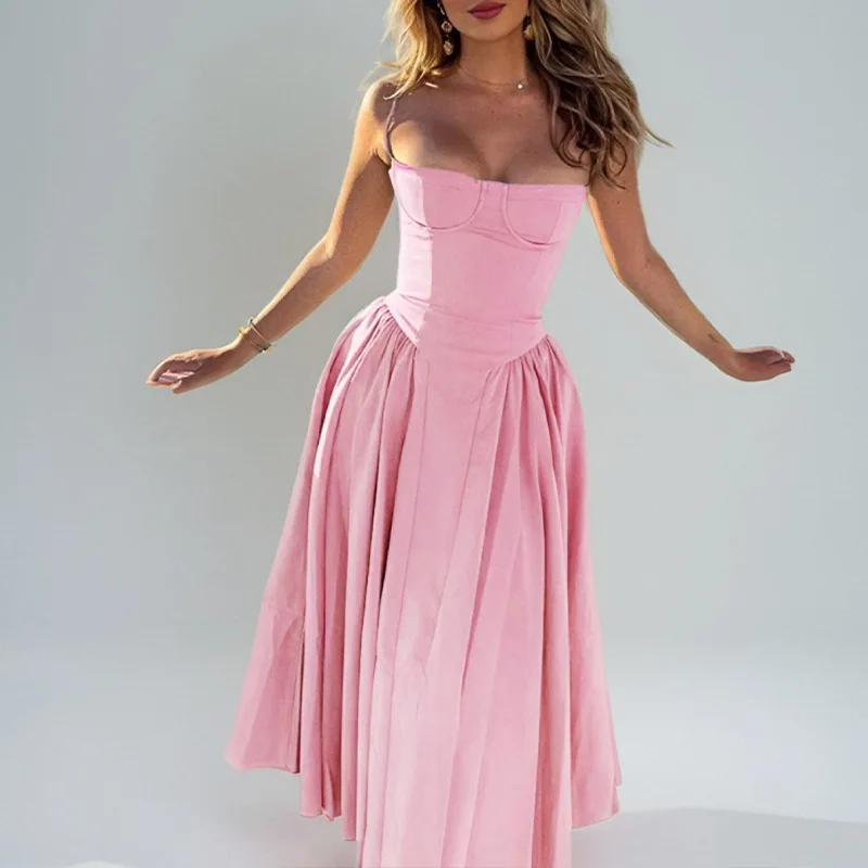 Spaghetti-Träger-Midikleid mit Herzausschnitt und Taschen, eleganter A-Linien-Schwingrock, formelles Abendkleid für Damen – Detail 13