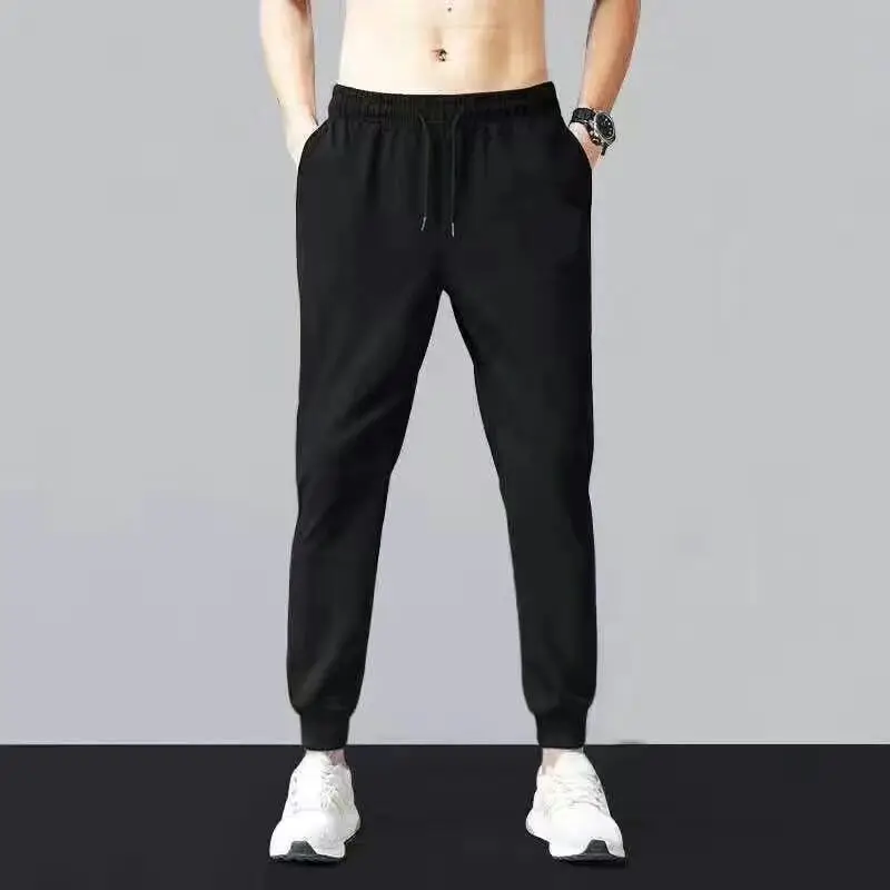 Summer Thin Ice Silk Loose Men's Casual Pants Sporty Pure Color Trousers Youth Fashion Long Trousers with Pockets