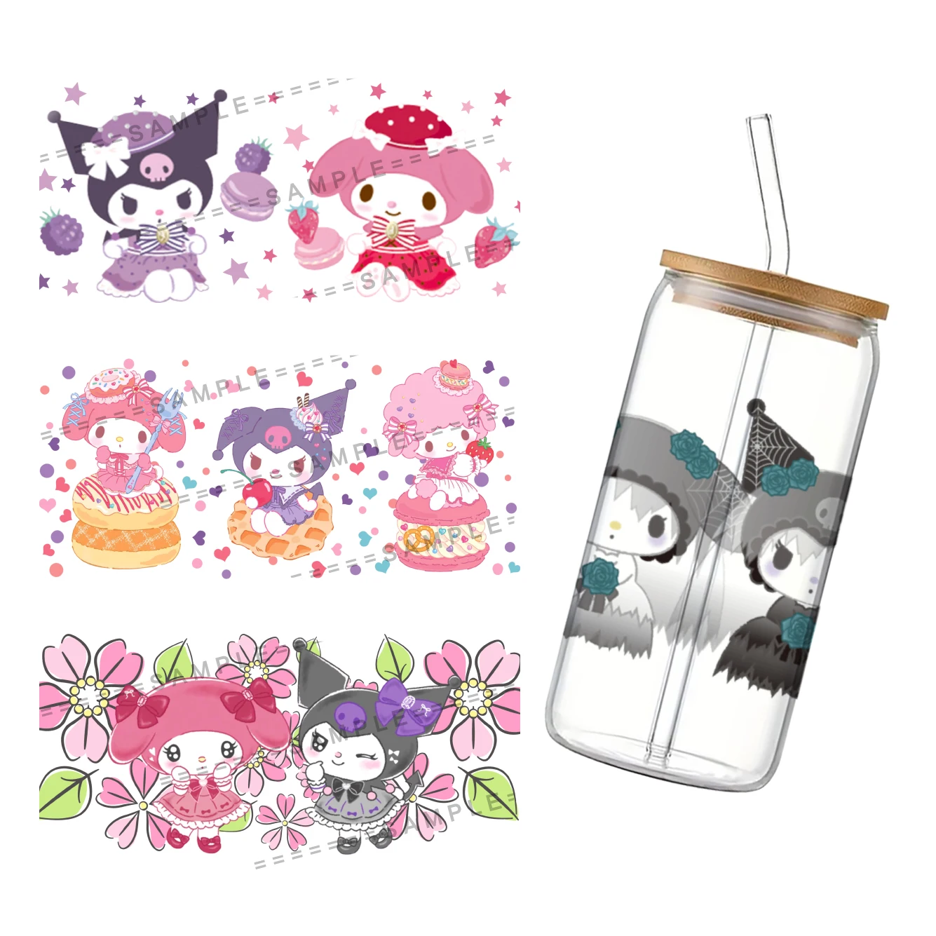 Sanrio Kuromi My Melody UV DTF Transfers Stickers Decals For 16oz Libbey Cold Cups Tumbler Mugs