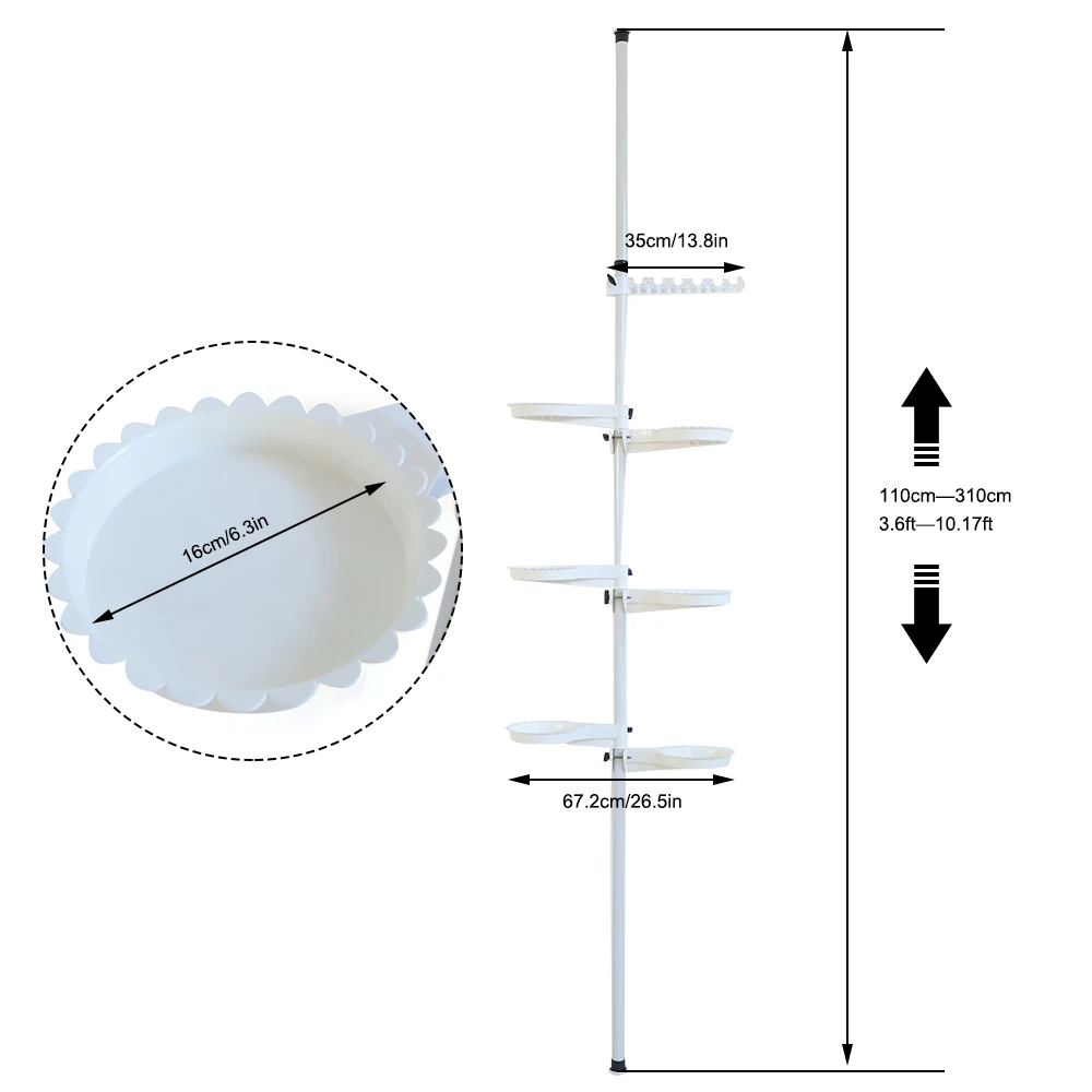 Tensão Rod Planta Suporte Pole, Início Flor Display Stand Rack, Pot Holder, 7-Tier