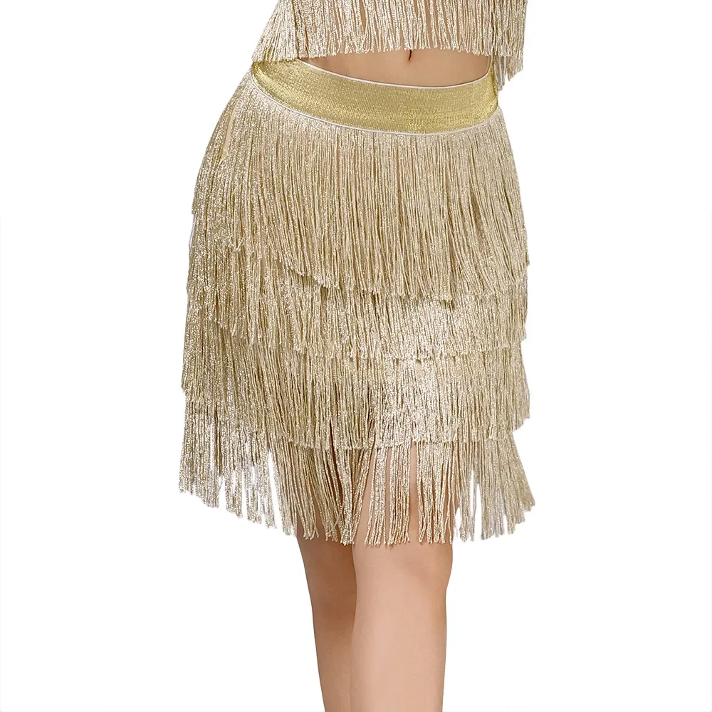 프린지가 있는 라틴 댄스 스커트 반원형 연습 스커트 축제 공연 의상 무대 쇼 의상