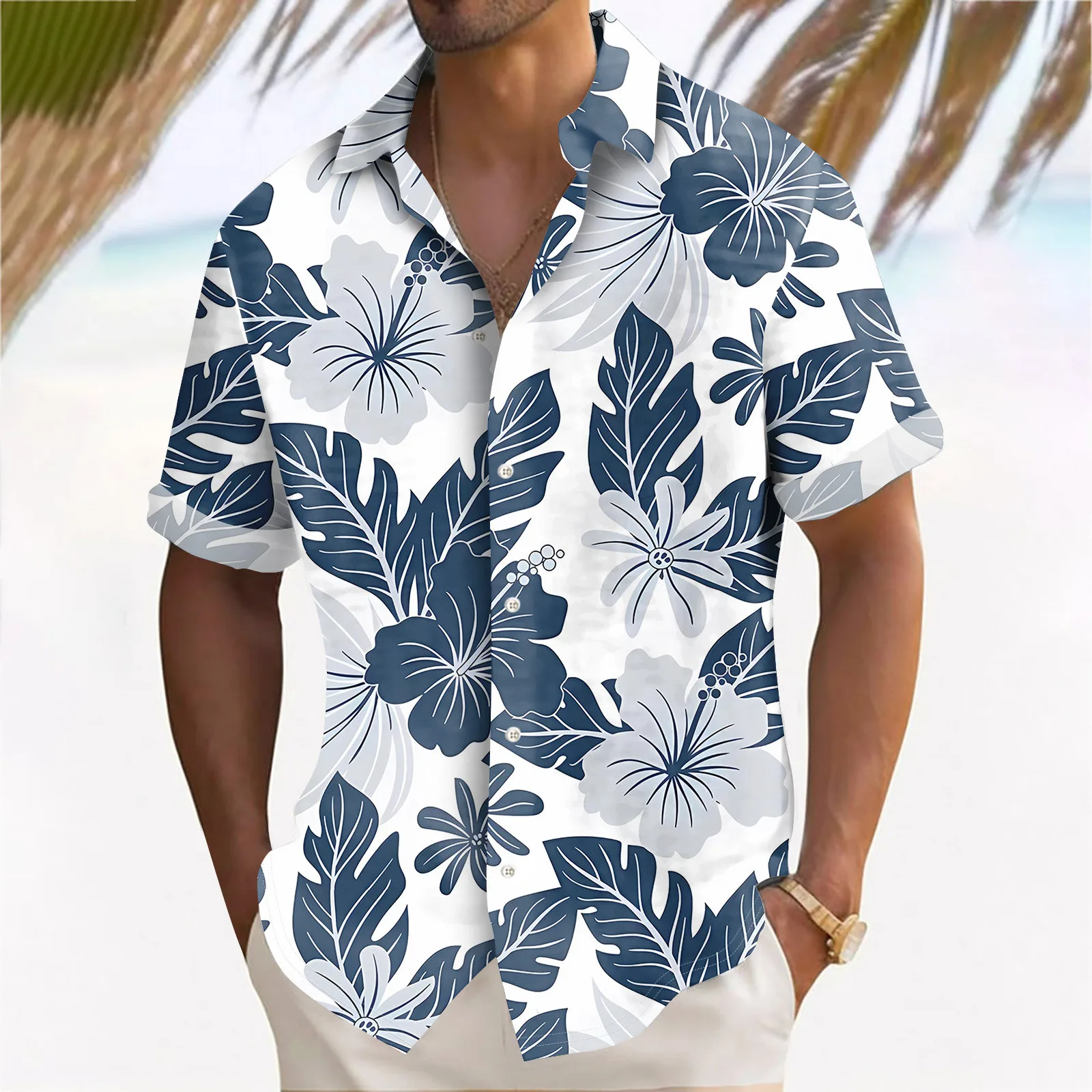 Summer Beach Flower 3D Print Shirts Men Fashion Shirt Casual Harajuku Hawaiian Streetwear Short Sleeve Shirt Blouse Man Clothing