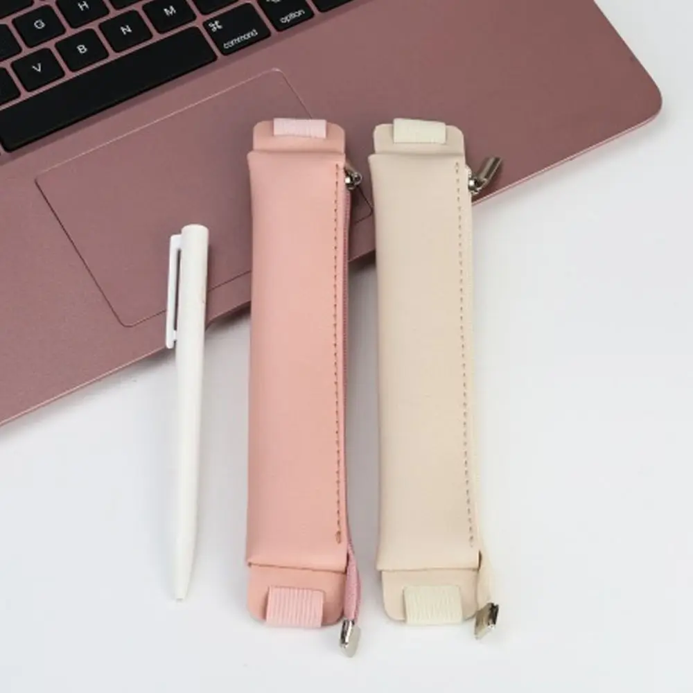 Vintage Pu Leather Pencil Case Book Notebook Rubber Band Pen Clip Portable Office Meeting Laptop Pen Holder Stationery Holder