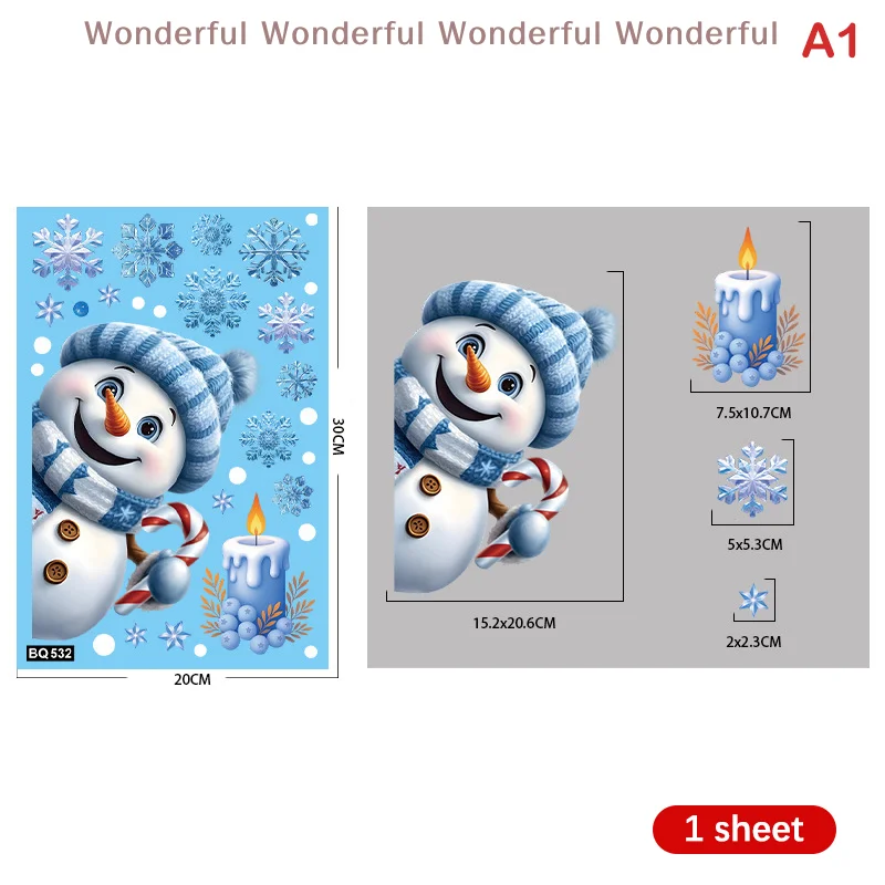 الأزرق ثلج سانتا كلوز الطيور ندفة الثلج الأيائل عيد الميلاد الحلي ملصقات نافذة عيد ميلاد سعيد 2025 سنة جديدة سعيدة 2026 الشارات الاحتفالية