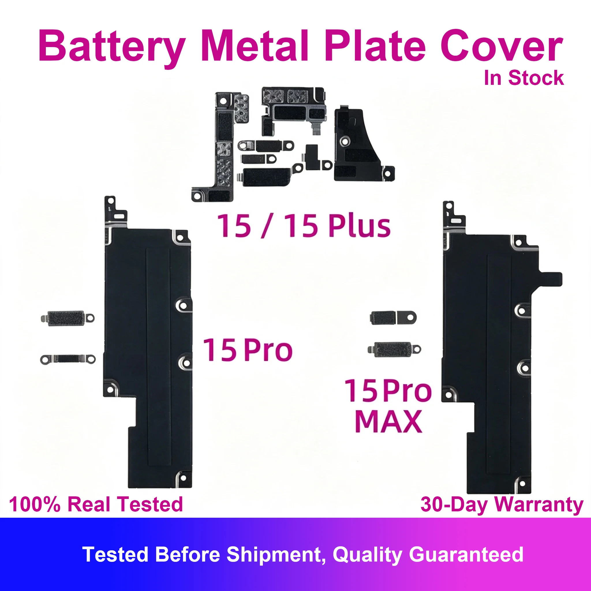 Battery Metal FPC Plate Cover For iPhone 15 Plus Pro Max Display Screen LCD Plate Cover Inner Bracket Clip Replacement Pair Part