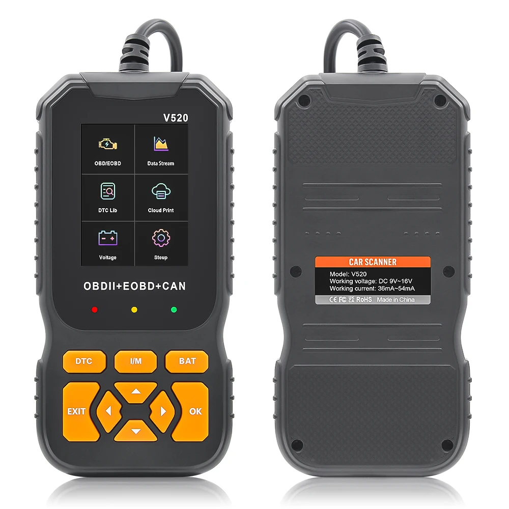 

Универсальный сканер OBD2 V520, диагностический автоматический контроль, считыватель кодов неисправностей двигателя, передача данных, тестер батареи OBD 2, для чтения автомобиля
