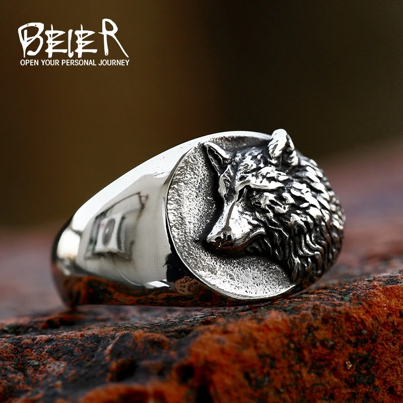 BEIER New Design 2023 Style Viking Stainless Steel Wolf Head Ring For Men Special Design Vintage Animal Jewelry Wholesale