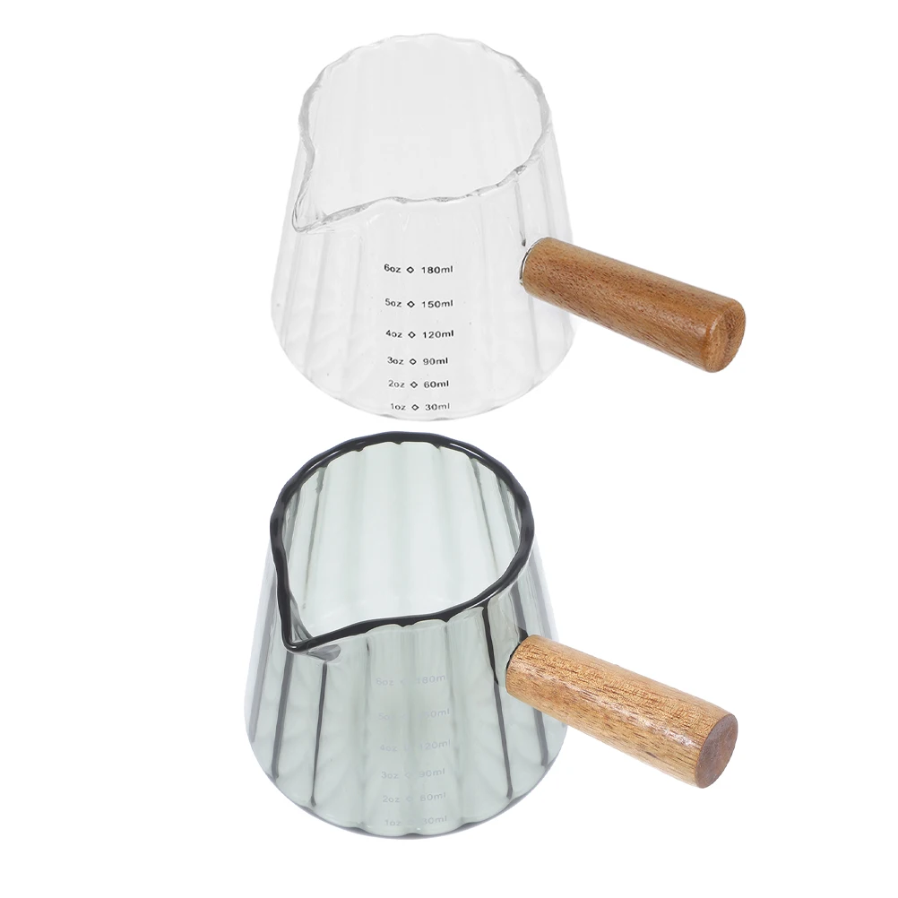 

2Pcs Wooden H Cup Glass Frothing Pitcher Small Measuring Shot Espresso Glass Kitchen Travel Portable