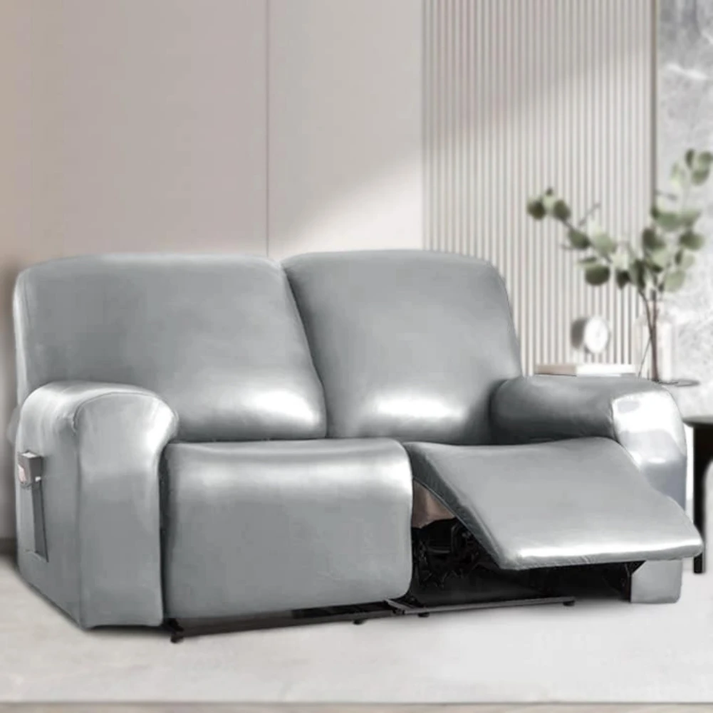 1/2/3 Seat Waterproof Recliner Sofa Cover PU Leather Armchair Cover Solid Color Elastic Sofa Slipcover Seat Cover Living Room