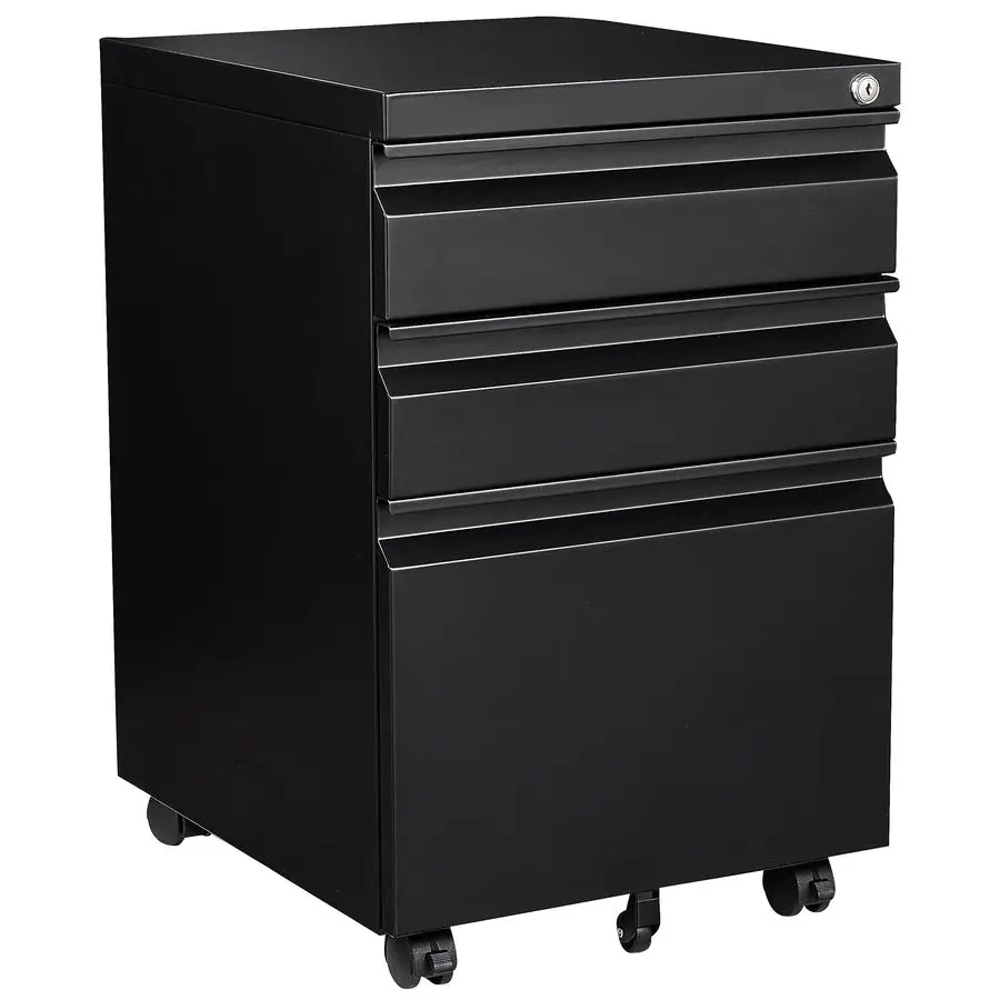 Mobiler Aktenschrank aus Metall mit 3 Schubladen, schwarze Füllschränke mit Schloss, vorgefertigter Büro-Aufbewahrungs-Aktenschrank mit Rollen unter De