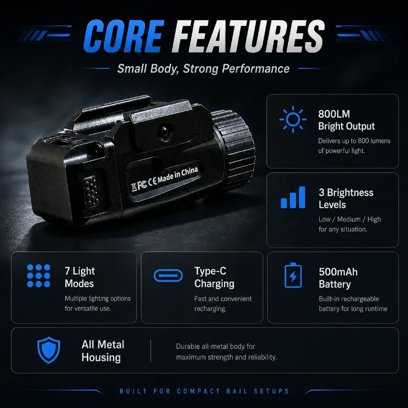 800 Lumen Full Metal Hobby Model Light Multi Brightness & Flash Modes USB Recharge With Screwdriver & Storage Pouch