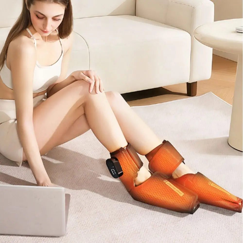 

1Pair Dual-Area Airbag Electric Foot Massager Vibration Wireless Design Ankle Massager Heating Function Hot Compress
