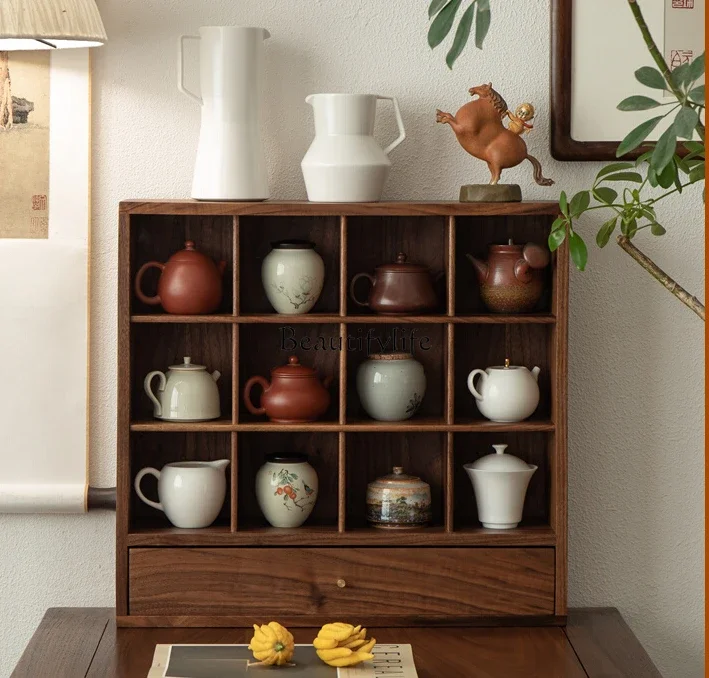 

FG44New Chinese Cup Storage Rack Desktop Solid Wood Display Lattice Frame