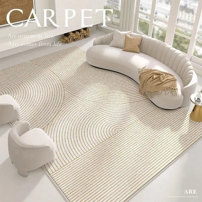 Alfombra de estilo minimalista para decoración del hogar, tapete suave de felpa con estampado de líneas, para sala de estar, dormitorio y mesita de noche