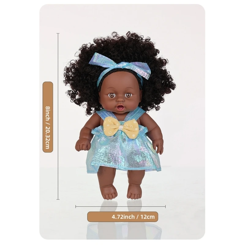 Muñeca africana vinilo realista 20cm, juego para padres, juguete para comodidad del bebé 15UB