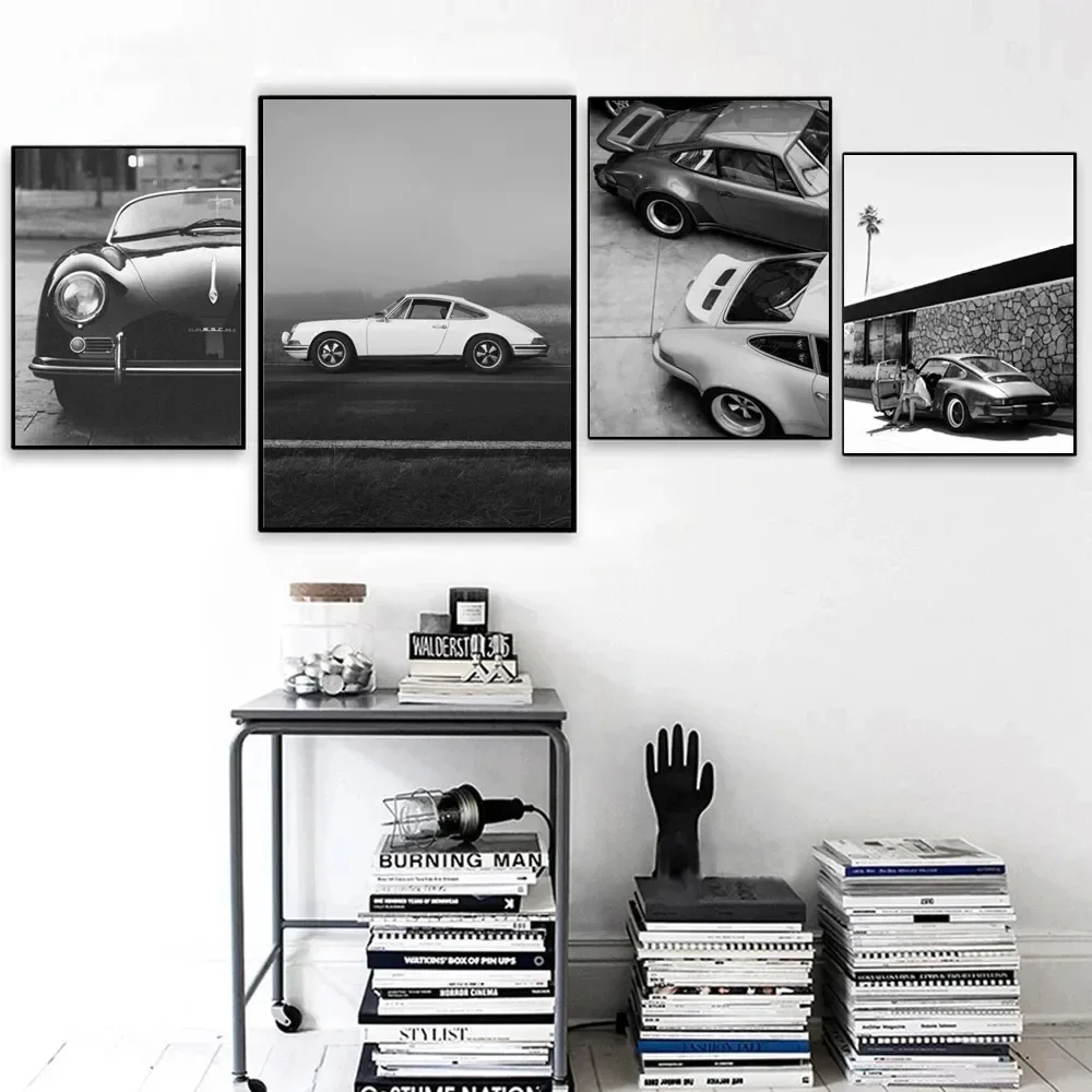 Luxury Black and White Porsche  Race Car Art Prints  Fashion Brand Canvas Painting for Living Room Decor Wall Poster for Home De