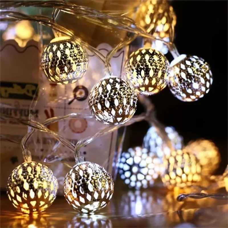 1pc LED Moroccan Fairy Lights Battery Operated Gold Globe String Lights For Home Outdoor Wedding Party Festival Decoration image 4