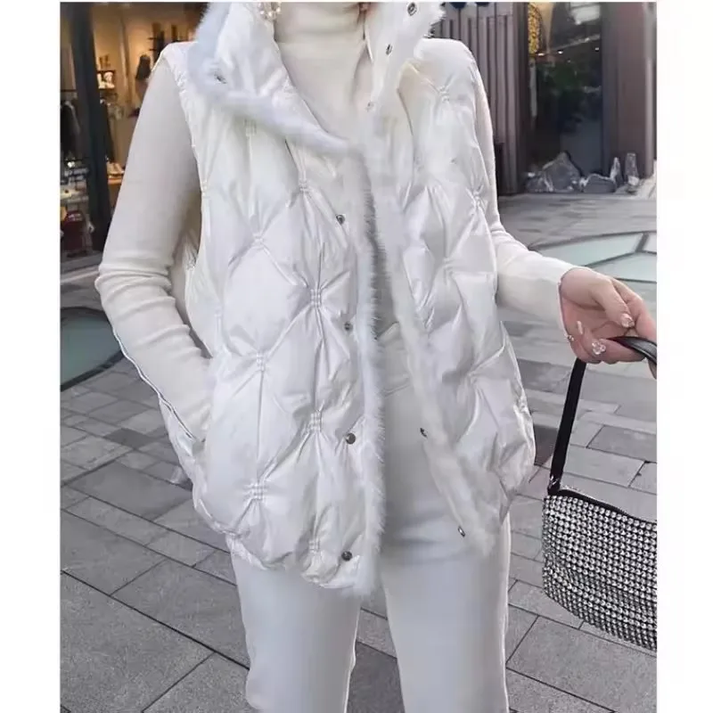 Fashion Stand Collar Cotton-Padded Vest Jacket Women's Warm Outerwear 2025 Winter Lightweight Sleeveless Waistcoat Female