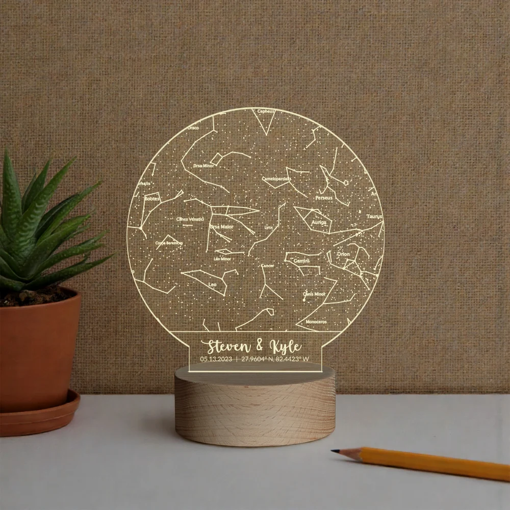 Personalized Star Map DIY Night Light Custom Date/Name Acrylic USB Decorative Lamp Unique Gift for Anniversary Wedding Birthday