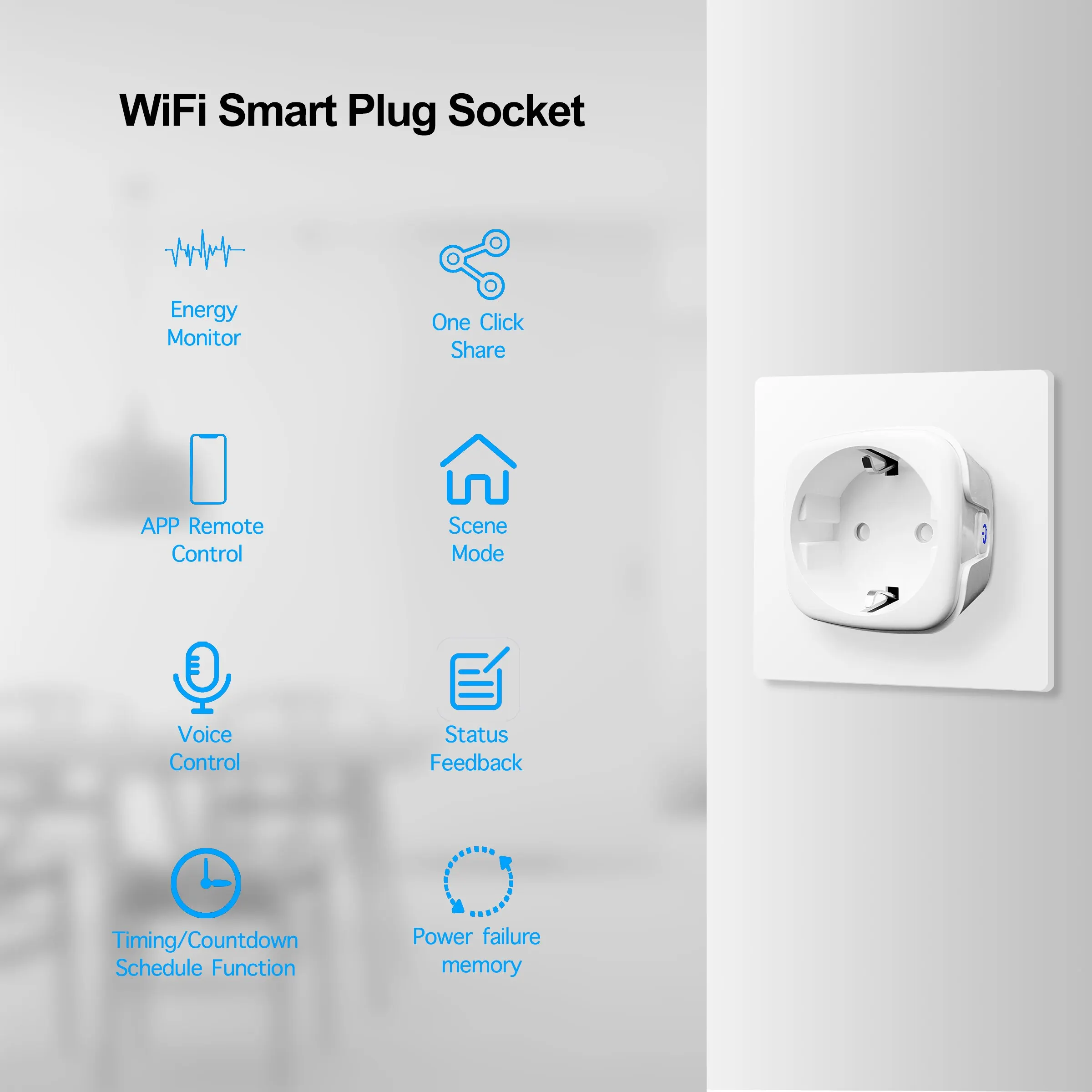 Enchufe inteligente con WiFi para la UE, dispositivo con función de sincronización de monitoreo de energía, Control por voz, compatible con Alexa y Google, Tuya, 16A, 20A