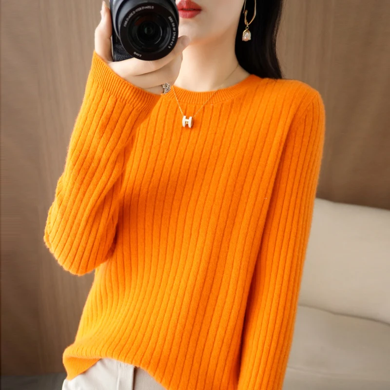 2026 Damen-Pullover Herbst Winter Langarm-Pullovers mit O-Ausschnitt, gestreift, warm, koreanische Mode, als Unterhemd tragbar, lockerer Jumper – Detail 4