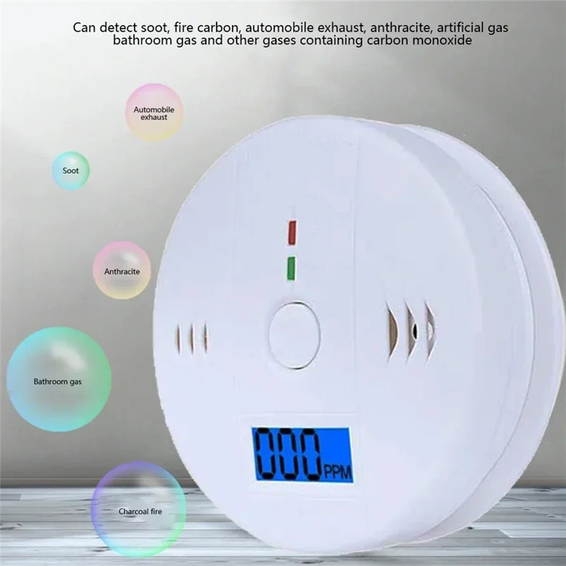 Alarma de monóxido de carbono PHILE con pantalla LCD, Detector de fugas de Gas tóxico de advertencia contra incendios para el hogar, Detector de alarma Co